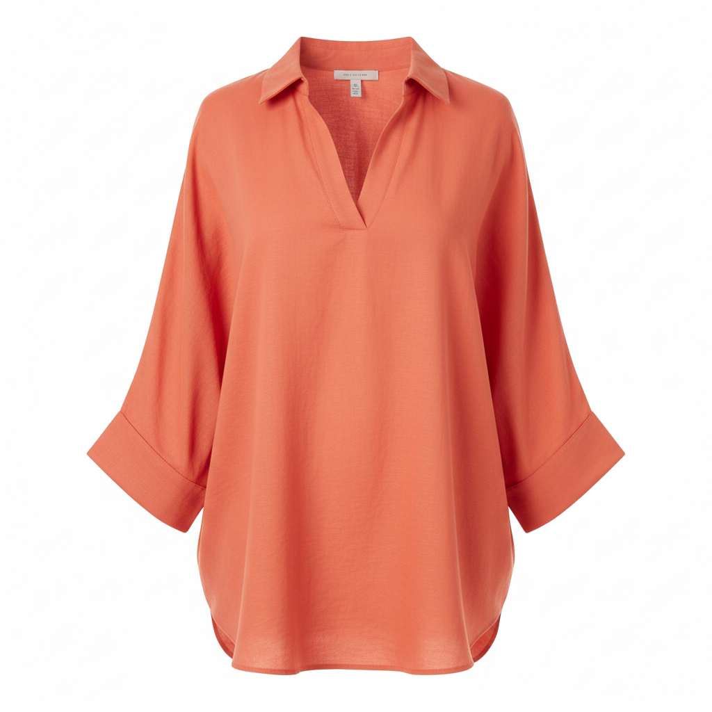 Women's Casual Blouse - Solid Coral Orange